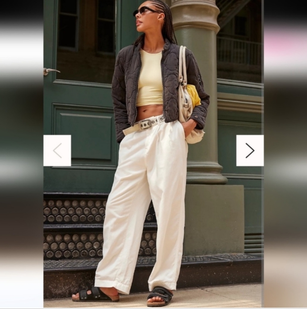 Free People Addy Chino Pleated White Loose Fit Wide Leg Classic Pant 10